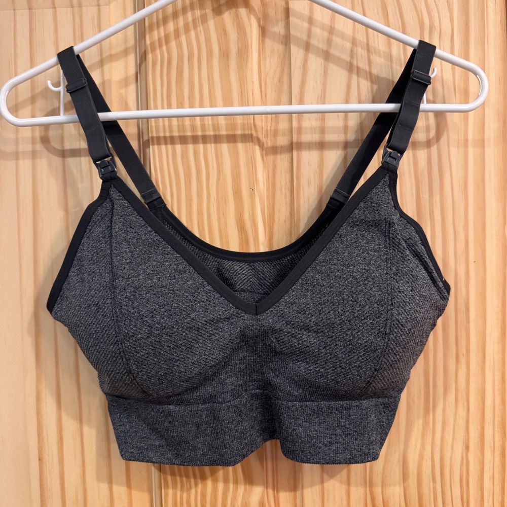 Auden Seamless Knit Lightly Lined Yoga Nursing Bra Dark Heather Gray XL NWT